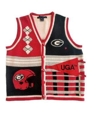 Birch Bros Vtg Colegiate  Georgia Bulldogs  Knit Cardigan Sweater Vest Size L